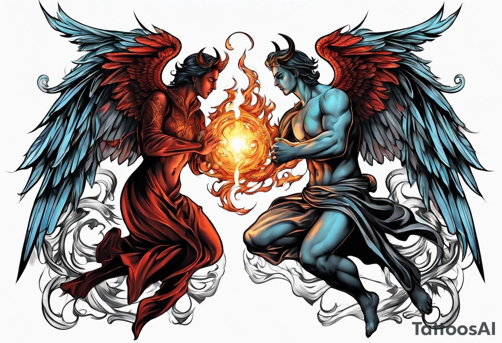 Angel and Devil fighting back tattoo design tattoo idea