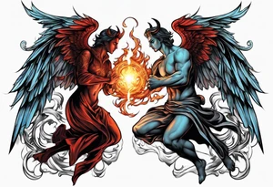 Angel and Devil fighting back tattoo design tattoo idea