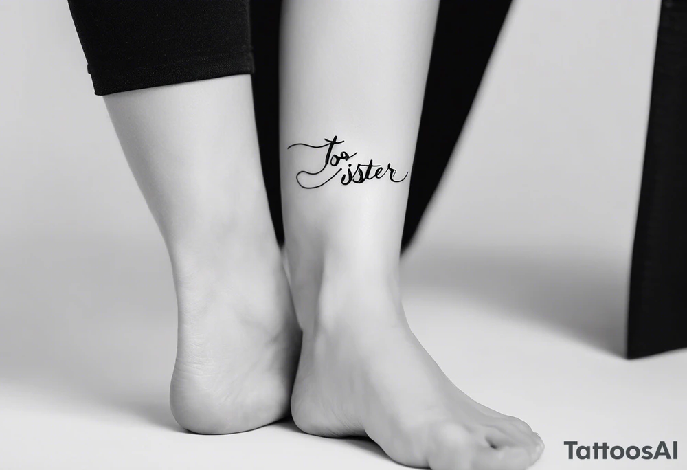 The handwritten words "to my favorite sister" written in a simple way with a delicate, fine line tattoo. Include a small puzzle piece. located on a ankle tattoo idea