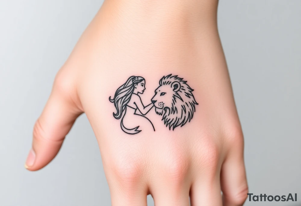 Virgo woman in love with Leo lion tattoo idea