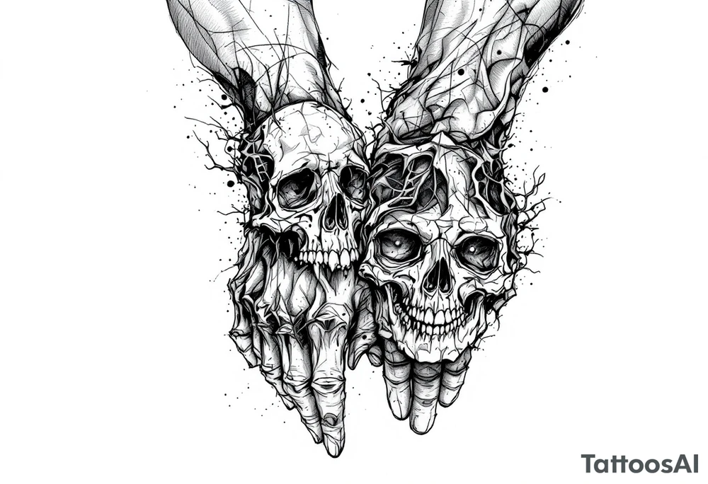 brothers on arm, skull on hand tattoo idea