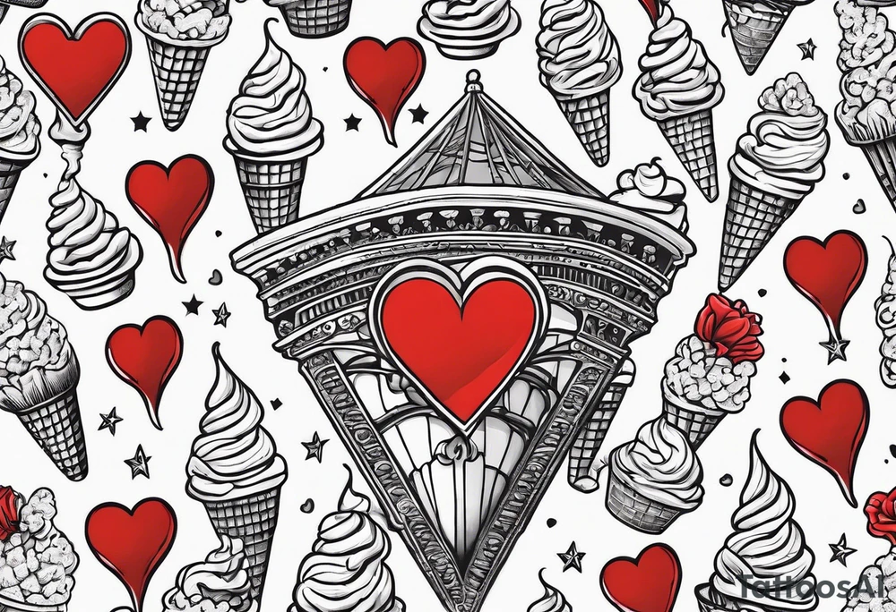 small ice cream cone with small red heart on it somewhere while representing Paris tattoo idea