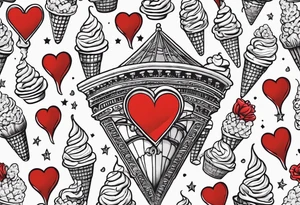 small ice cream cone with small red heart on it somewhere while representing Paris tattoo idea
