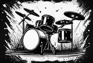 Stylized drums with sticks crossing over them, and a burst effect in the background to represent the energy of playing. tattoo idea