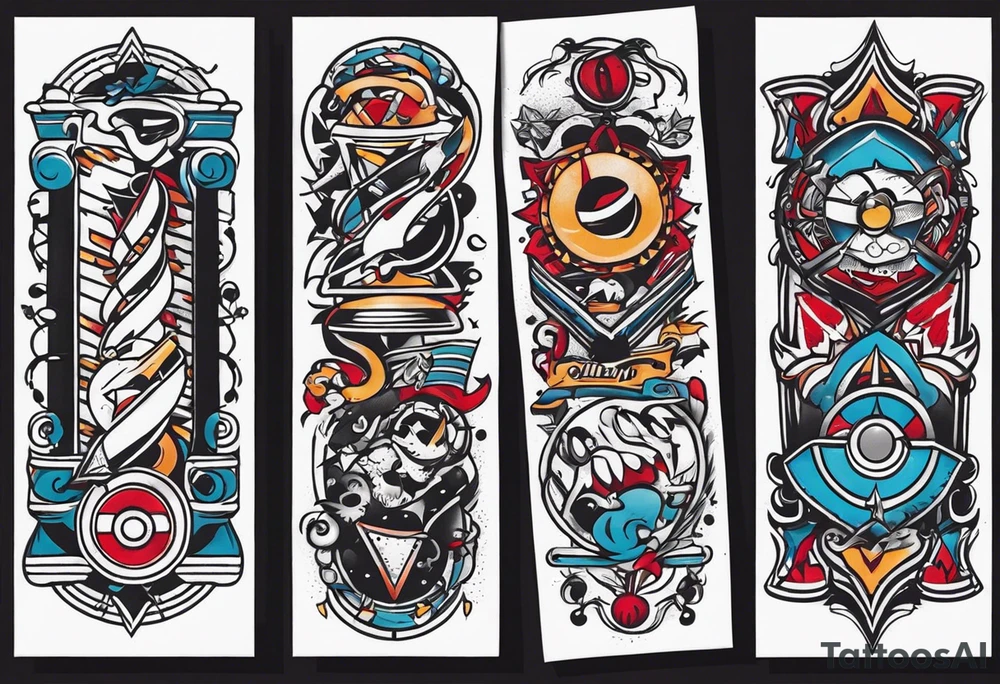 Rock a billy arm sleeve
Verschiedene Motive tattoo idea