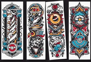 Rock a billy arm sleeve
Verschiedene Motive tattoo idea