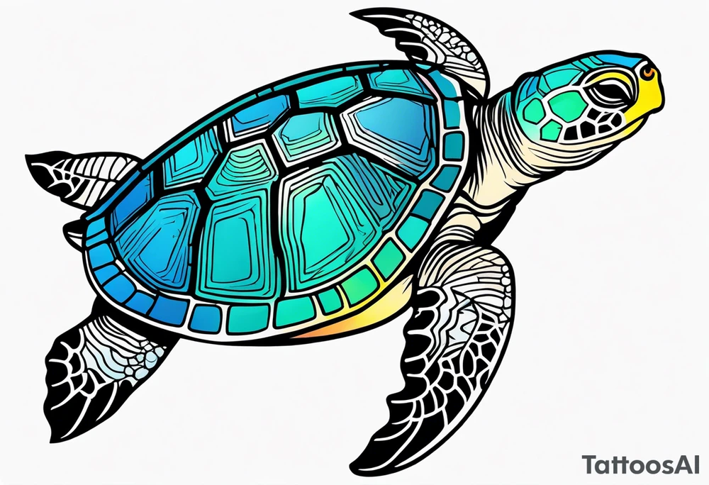 tropical psychedelic turtle, aerial view, from above, high perspective tattoo idea