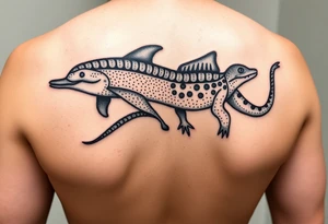 aboriginal indigenous - 2 tribes dolphin and sand goanna. Sibling symbols 2 females 1 male. Water ways dot art tattoo idea