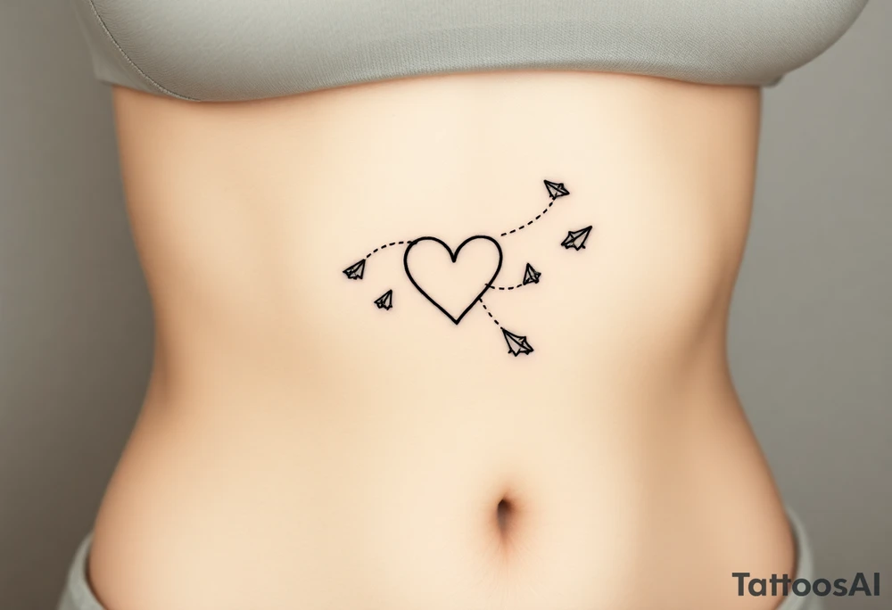 Leann going down ribs with heart and paper planes tattoo idea