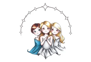 3 petites filles ( une brune et deux blondes)
sous un arc en ciel pas fini tattoo idea
