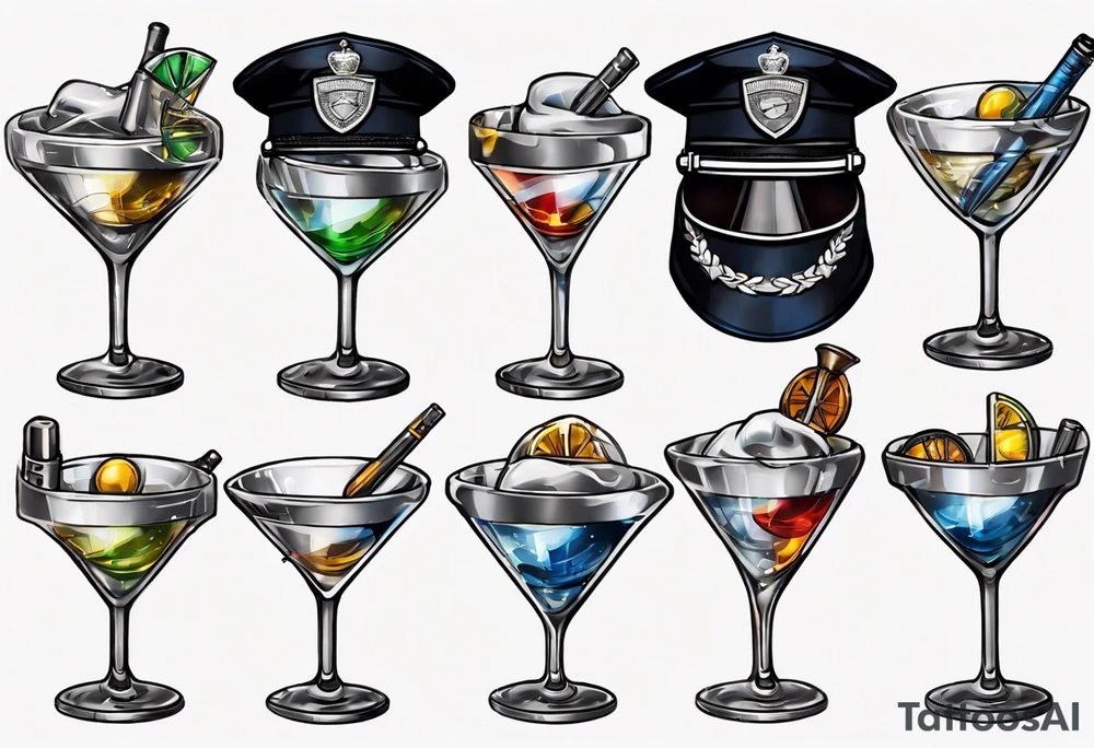 martini glass in a police uniform tattoo idea