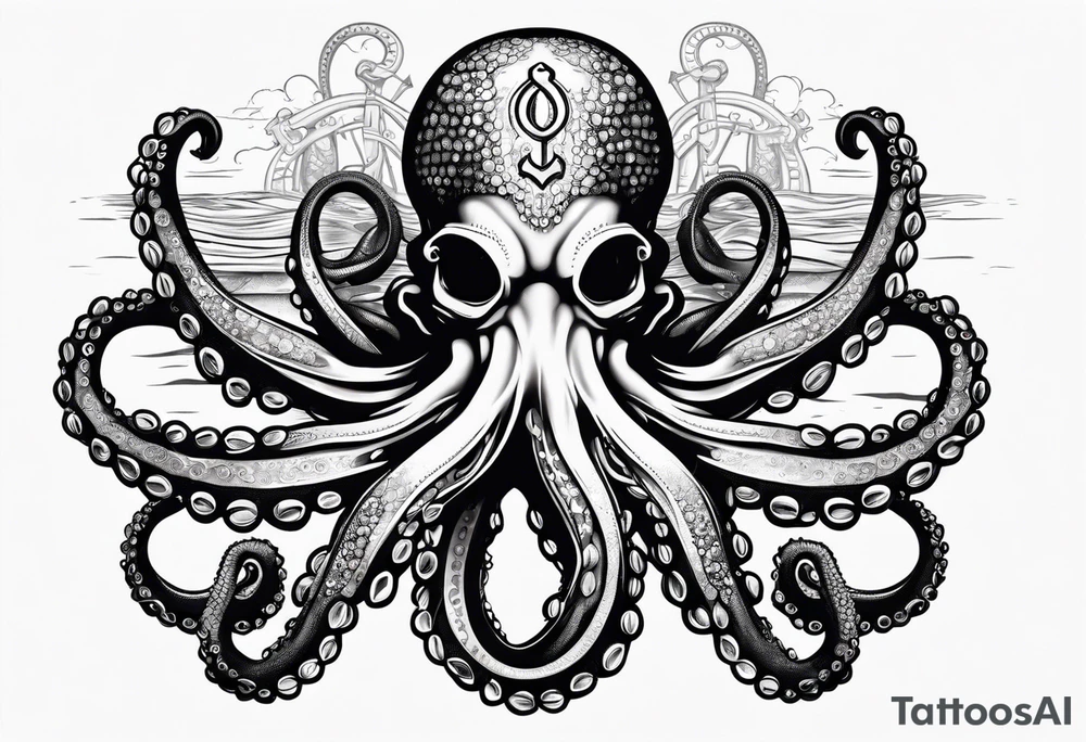 Octopus pulling anchor above water tattoo idea