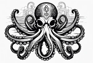 Octopus pulling anchor above water tattoo idea