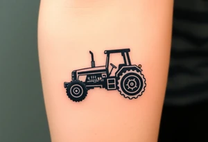 A black and chrome tractor silhouette, with bold shading and a strong, industrial aesthetic. tattoo idea