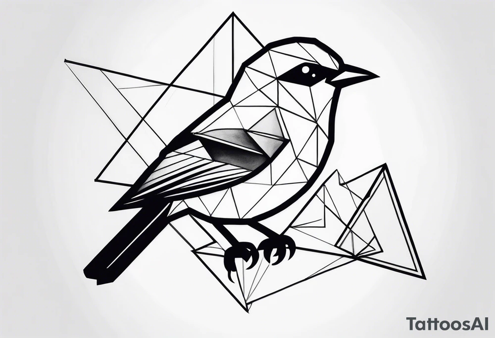 bird with small details, triangle and square forms tattoo idea