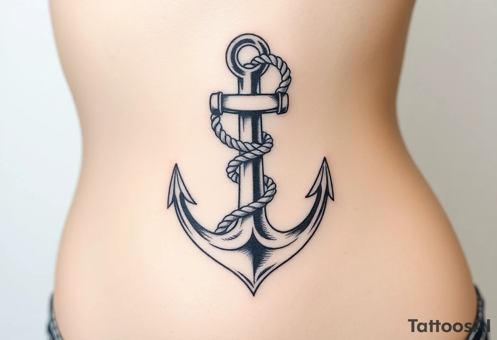 weathered anchor wrapped in nautical rope with sea waves tattoo idea