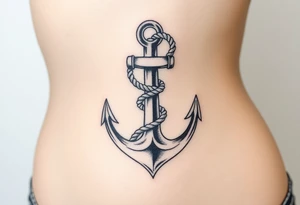 weathered anchor wrapped in nautical rope with sea waves tattoo idea