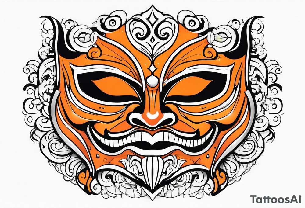 Laughing mask that is orange and black tattoo idea