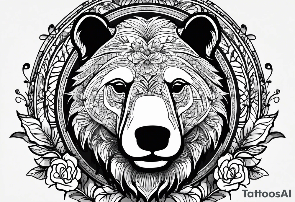 Make me a tattoo of half a bear's face and half a bull's face on one face tattoo idea