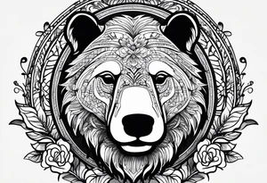 Make me a tattoo of half a bear's face and half a bull's face on one face tattoo idea
