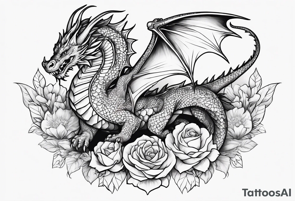 Dragon with September birth flower going up the spine tattoo idea