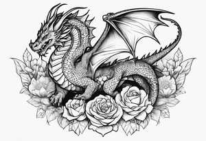 Dragon with September birth flower going up the spine tattoo idea