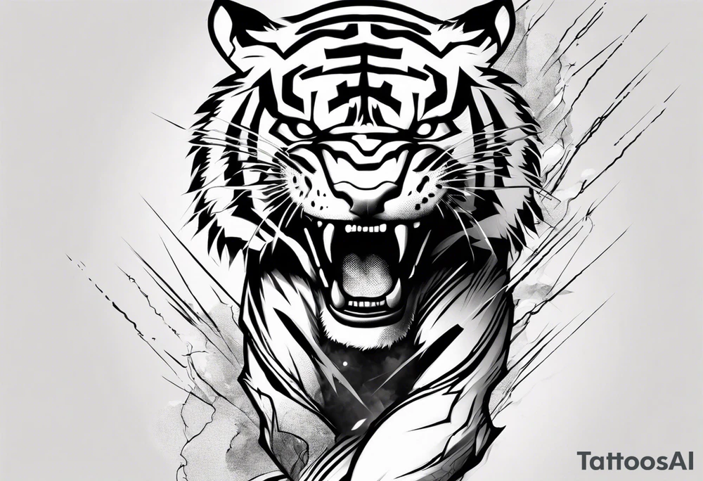 A tiger surrounded by lightning for a forearm sleeve. Also leaving room for a symbol to be below the tiger tattoo idea