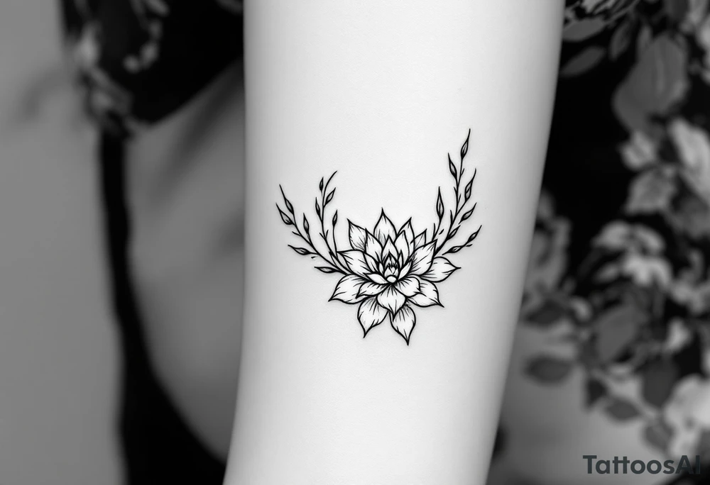 Fine thin lines very small minimalist tattoo combo of phenix and lotus tattoo idea