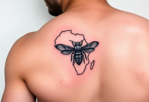 Imaginez le Colisé  en arrière-plan  un gladiateur  la carte de la centre Afrique et une abeille tattoo idea