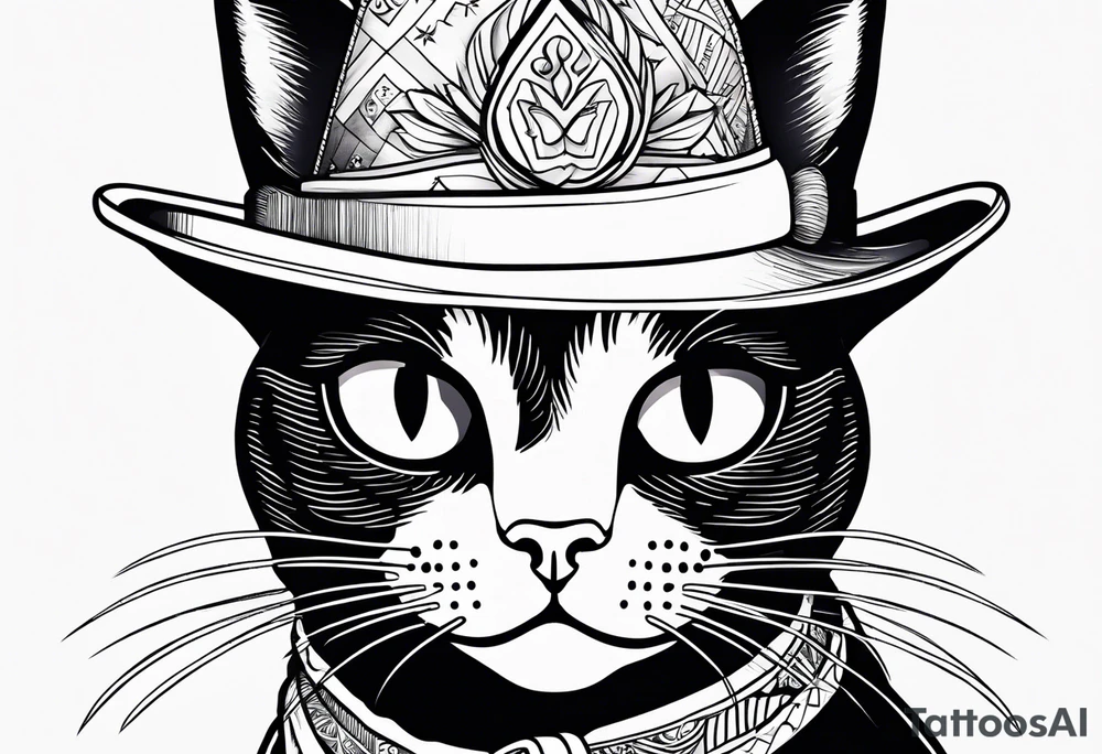 Black cat with a funny hat and a sweater tattoo idea