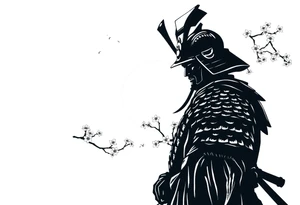 noble samurai warrior silhouette at sunset with cherry blossoms tattoo idea