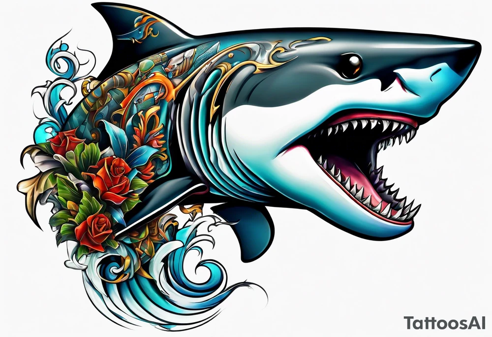 Half shark half man tattoo idea