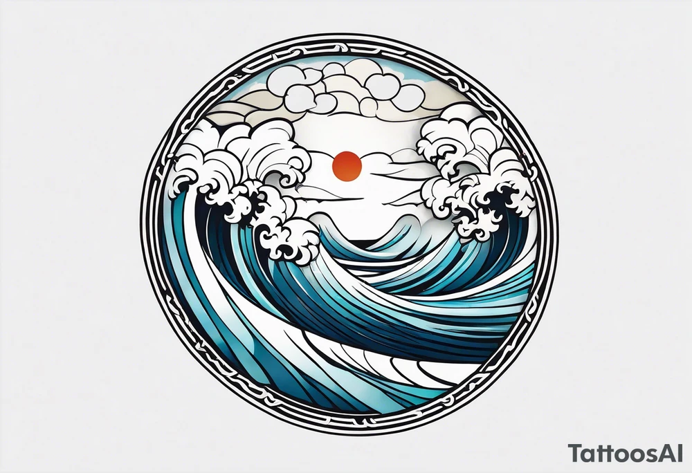 celtic pattern in the negative space japanese wave.  . clouds tattoo idea