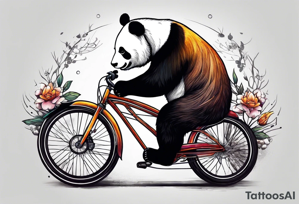 panda riding a bicycle tattoo idea