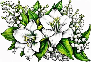 lily of the valley and angel trumpet flowers tattoo idea