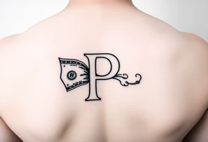 Small Letter P with a dollar bill coming out from the sides tattoo idea