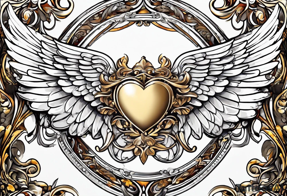 beautiful angel wings. with flilgree in the background tattoo idea