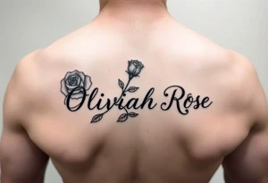 The name Oliviah Rose written as the rose stem tattoo idea