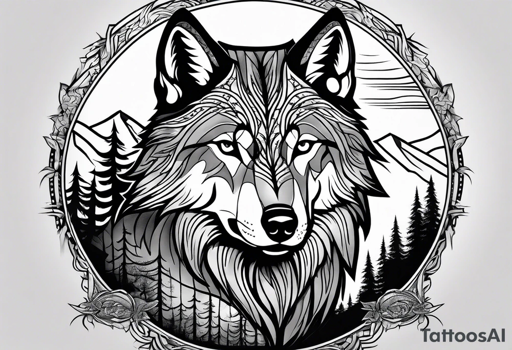 Wolf with landscape tattoo idea