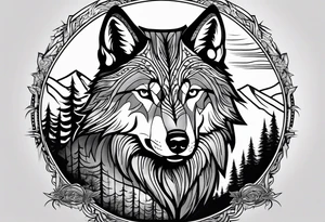 Wolf with landscape tattoo idea