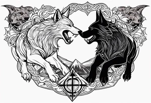 Odin Vs Fenrir with suminagashi art tattoo idea