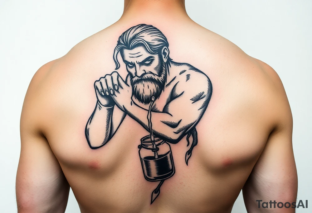 aquarius badass humanized version man trickling water from his jar along the arm tattoo idea