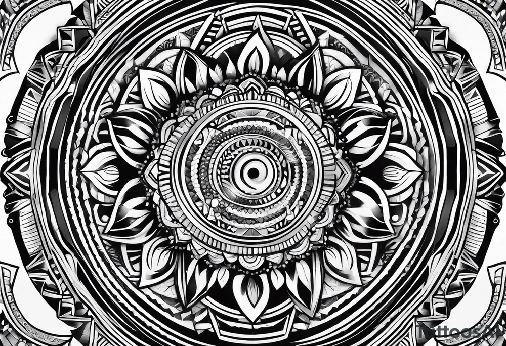 upper arm geometric circles with filipino tribal tattoo idea