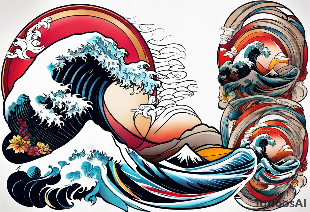 Leg sleeve wave tattoo idea