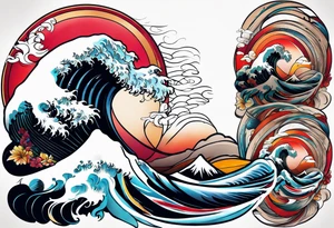 Leg sleeve wave tattoo idea