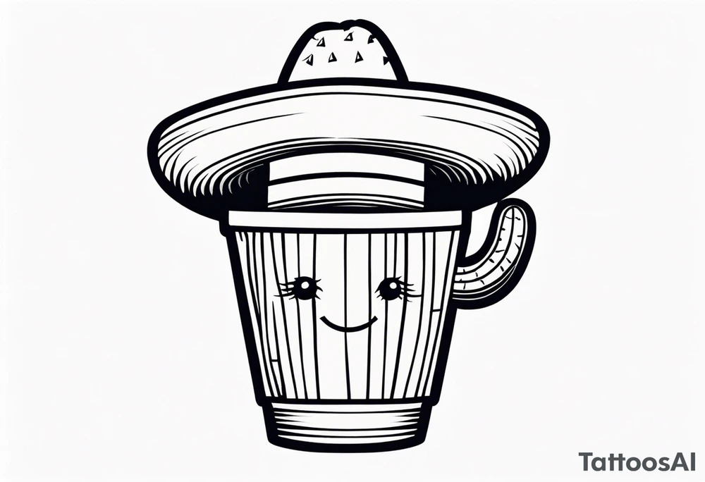 Cactus in a pot wearing a sombrero black and grey tattoo idea
