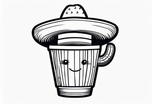 Cactus in a pot wearing a sombrero black and grey tattoo idea