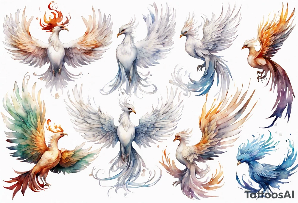 a white phoenix with a plain crown tattoo idea