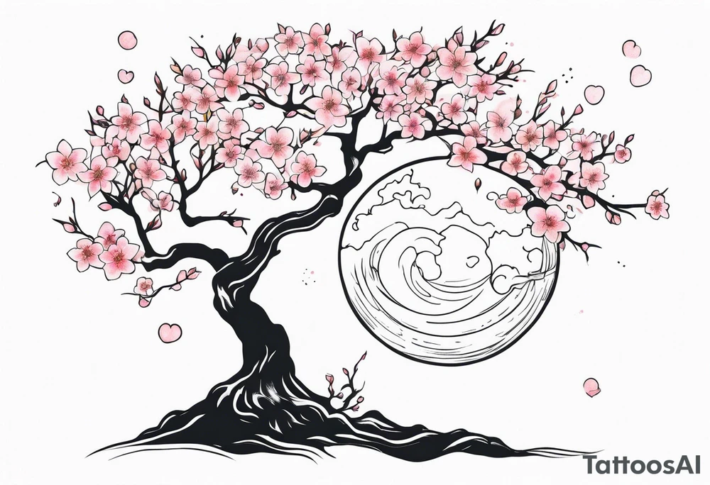 Mother Earth Tree with cherry blossoms tattoo idea