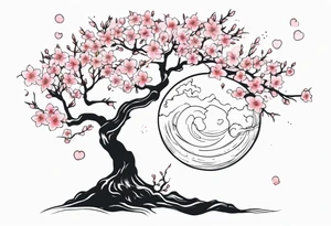 Mother Earth Tree with cherry blossoms tattoo idea